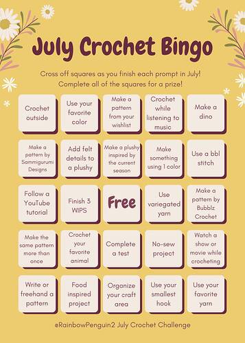 July Crochet Challenge Bingo