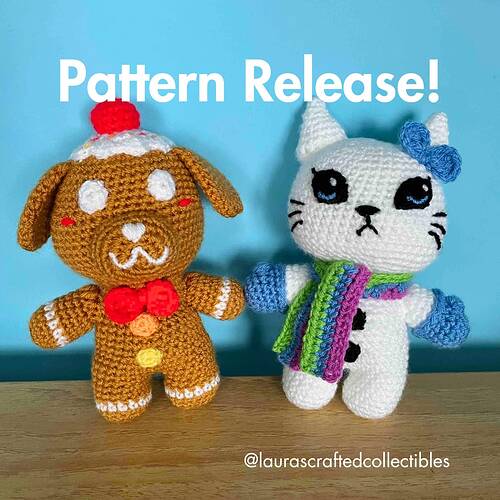 Gingerbread Dog + Snow Cat Amigurumi Pattern Release