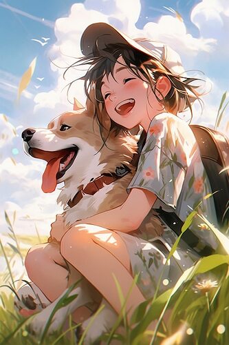 portrait-cute-dog-anime-style-with-owner_23-2151382144